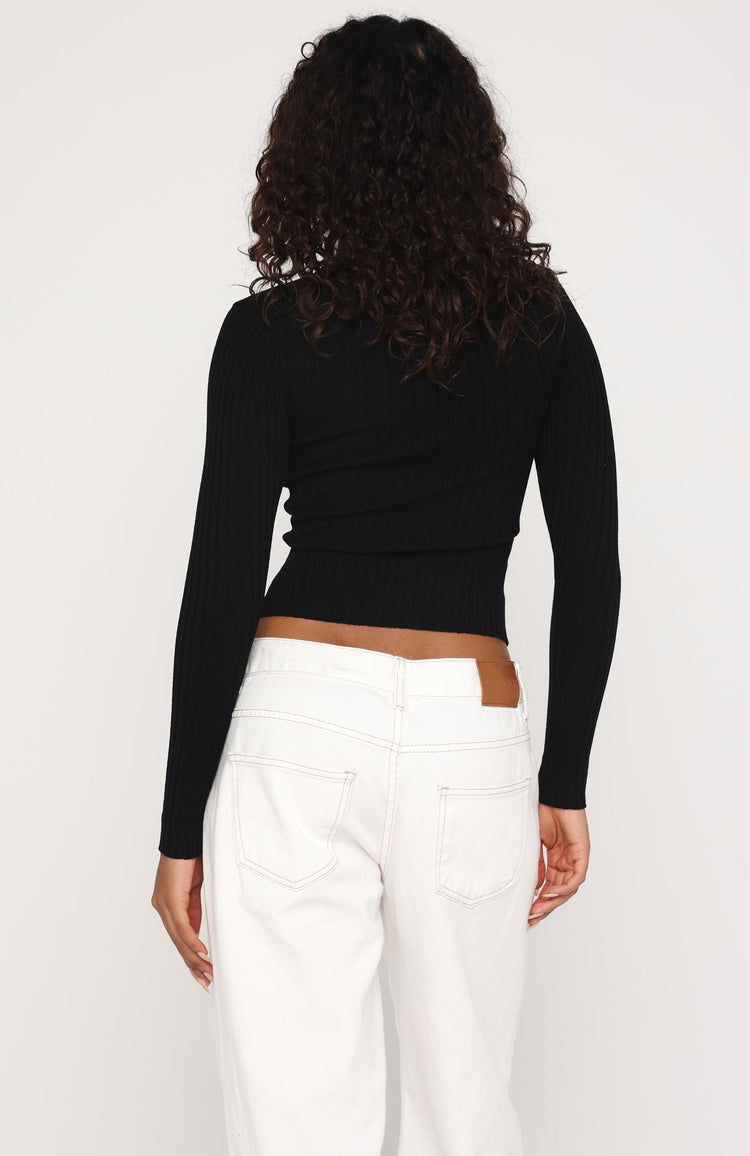 Fine Wine Long Sleeve Knit Top Black