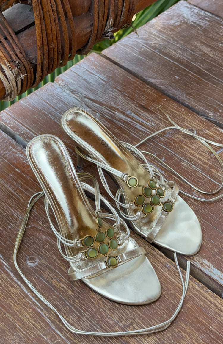 Giana Beaded Wrap Heels Champagne/Lime