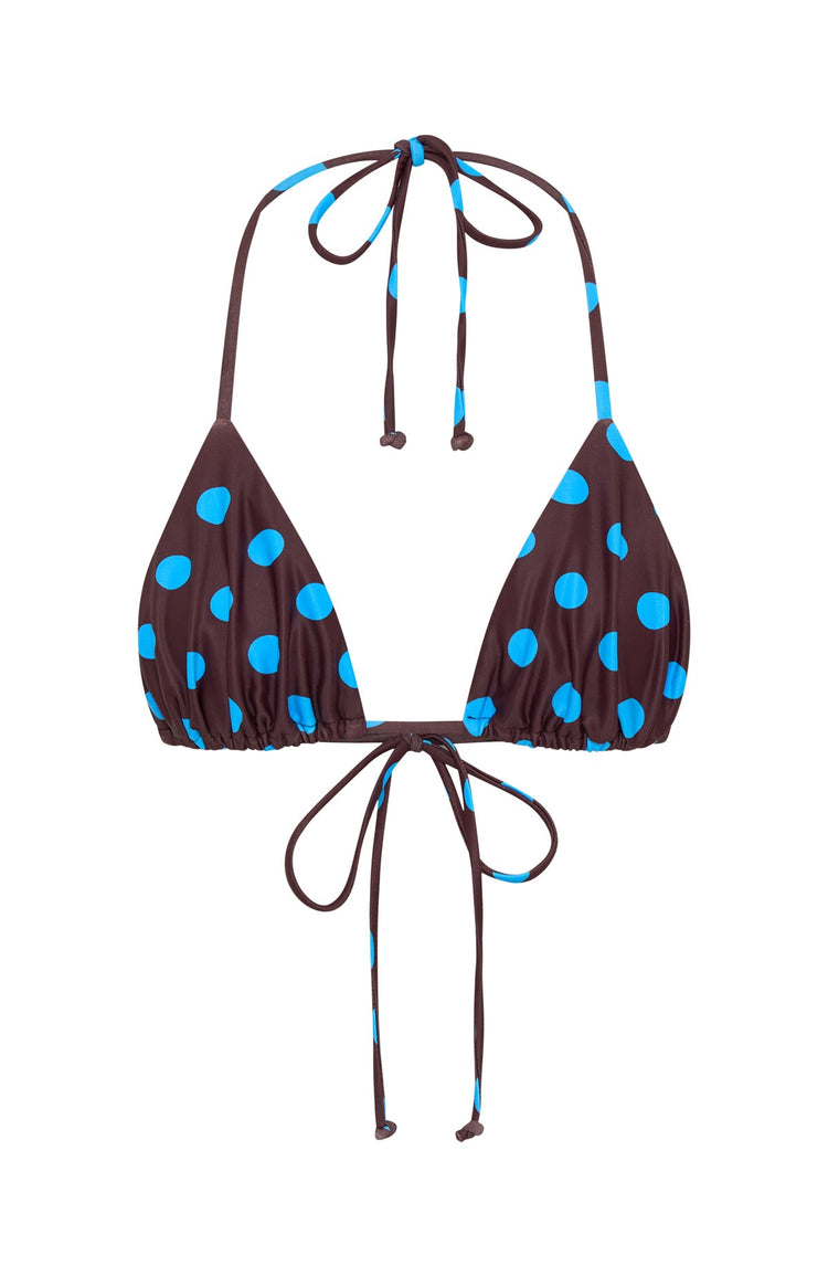 Golden Hour Bikini Top Cocoa Blue Polka Dot