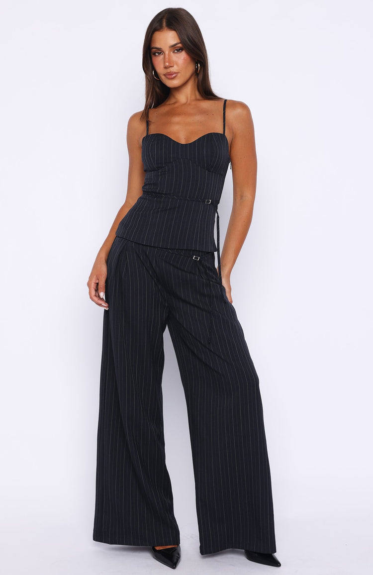 High Line Tailored Wide Leg Pants Navy Pinstripe