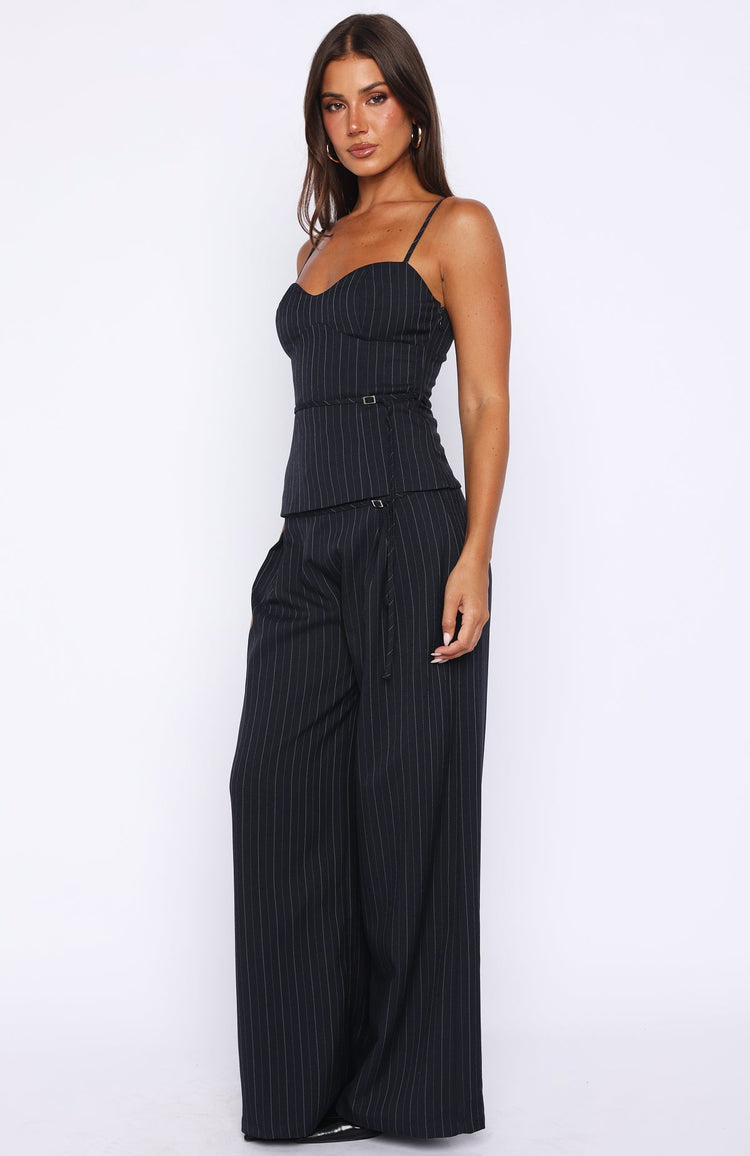 High Line Tailored Wide Leg Pants Navy Pinstripe