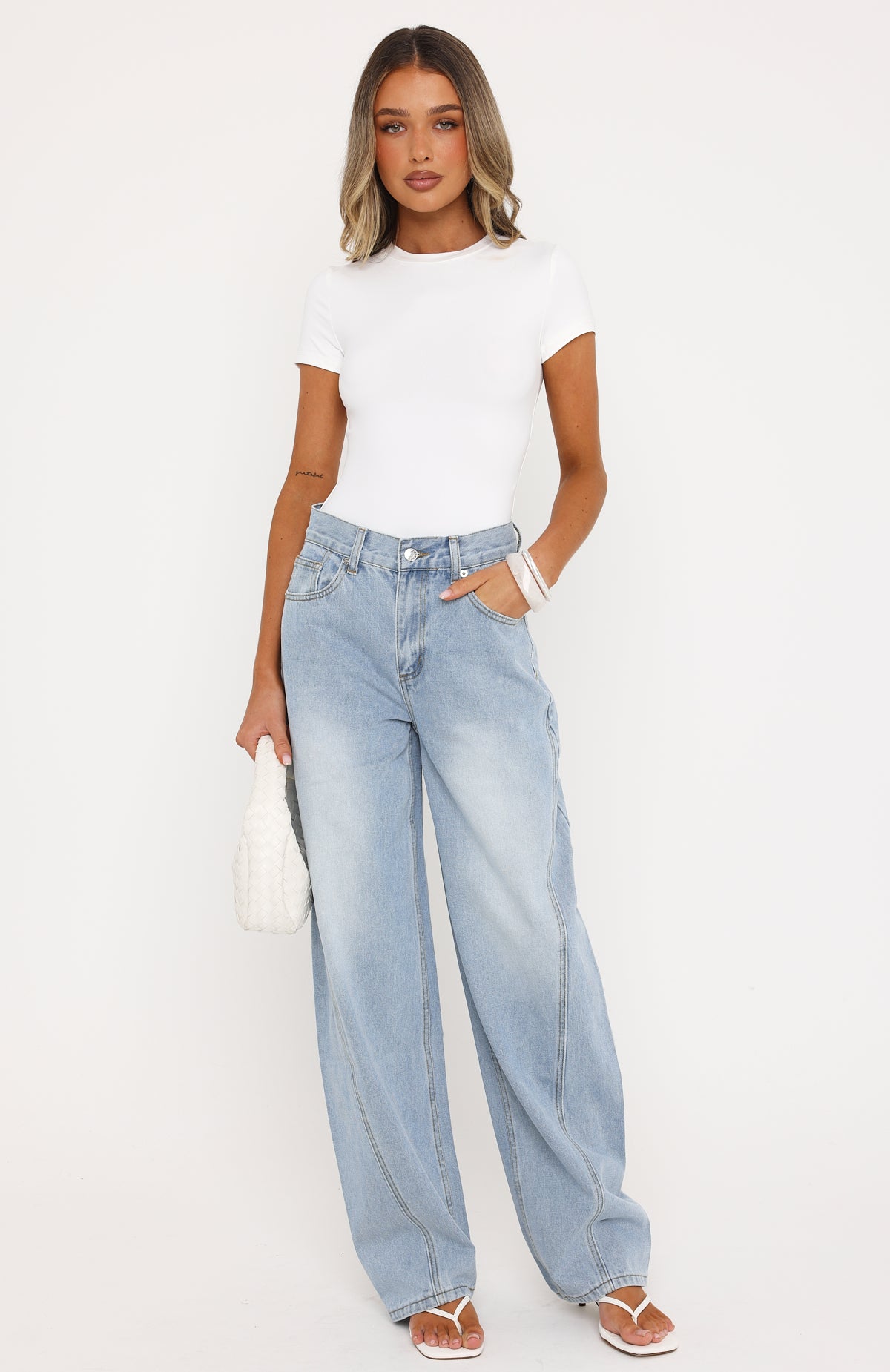 Jessica Mid Rise Barrel Leg Jeans Light Blue Wash