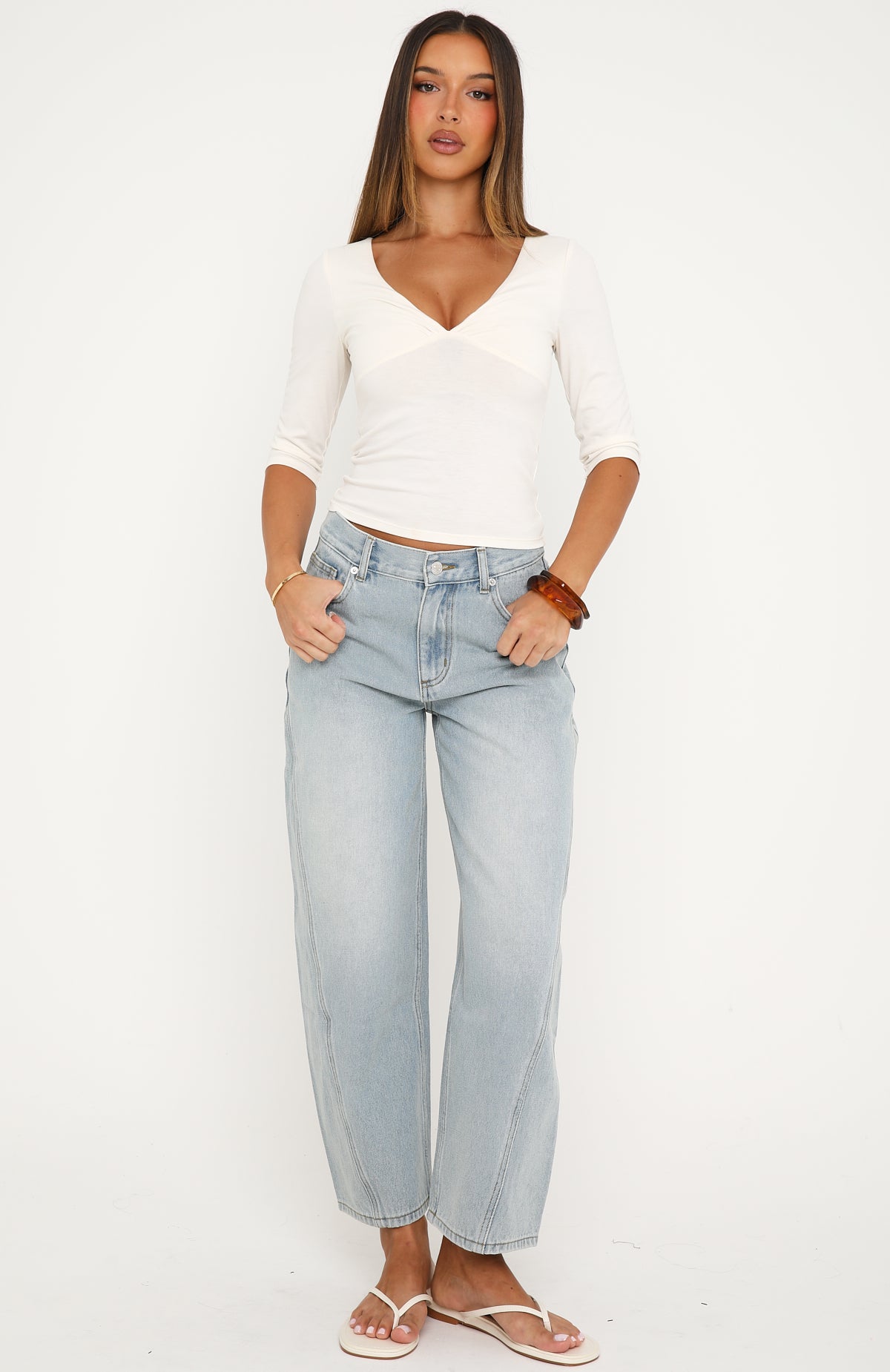 Jessica Mid Rise Cropped Barrel Leg Jeans Light Blue Wash