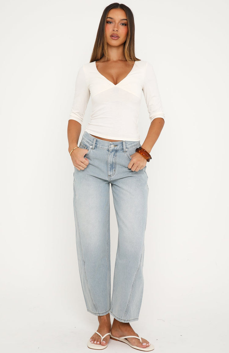 Jessica Mid Rise Cropped Barrel Leg Jeans Light Blue Wash
