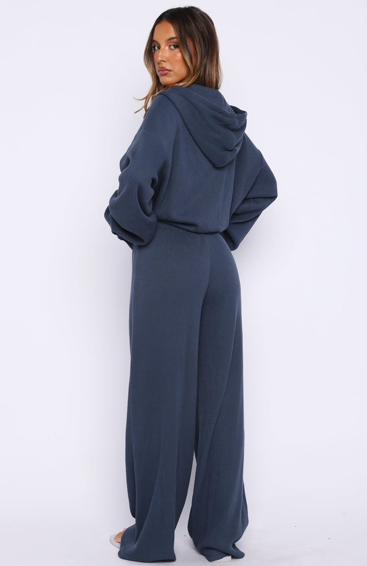 Leave Me Out Of It Waffle Wide Leg Sweatpants Navy