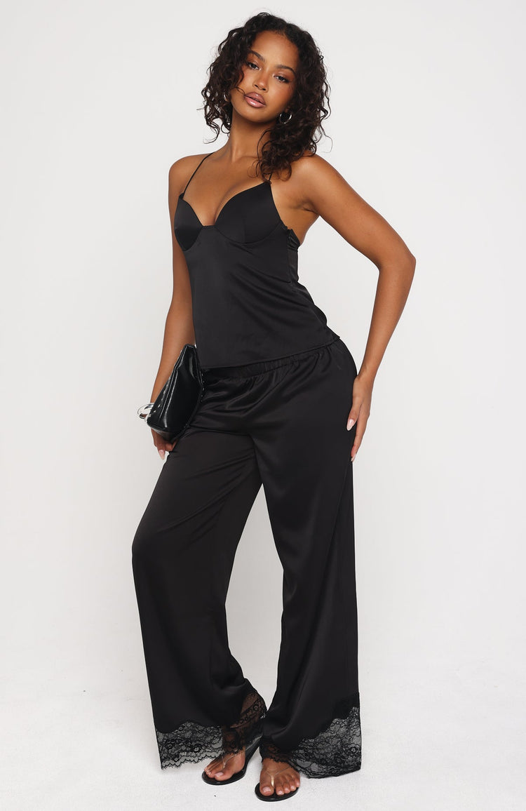 Manhattan Midnight Lace Insert Satin Pants Black