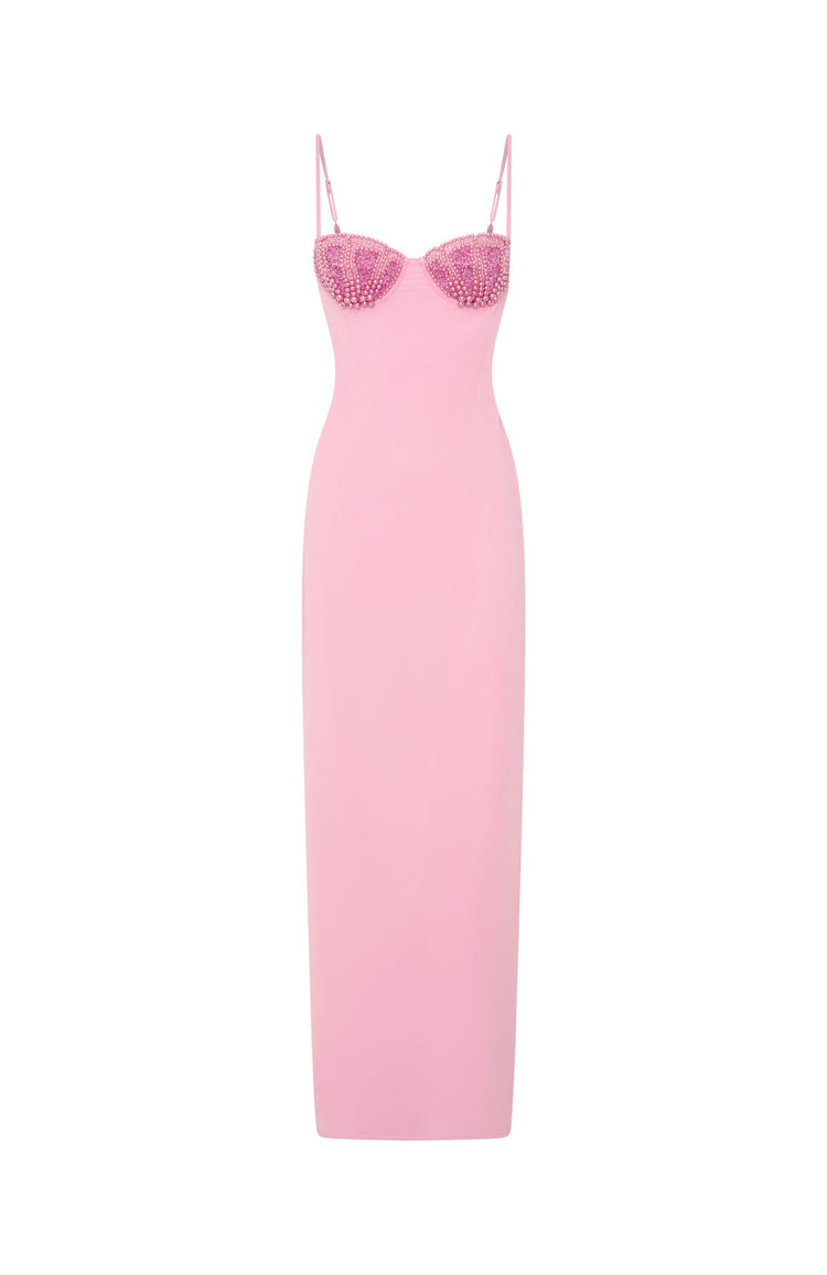 Motel Mermaid Beaded Maxi Dress Candy Pink