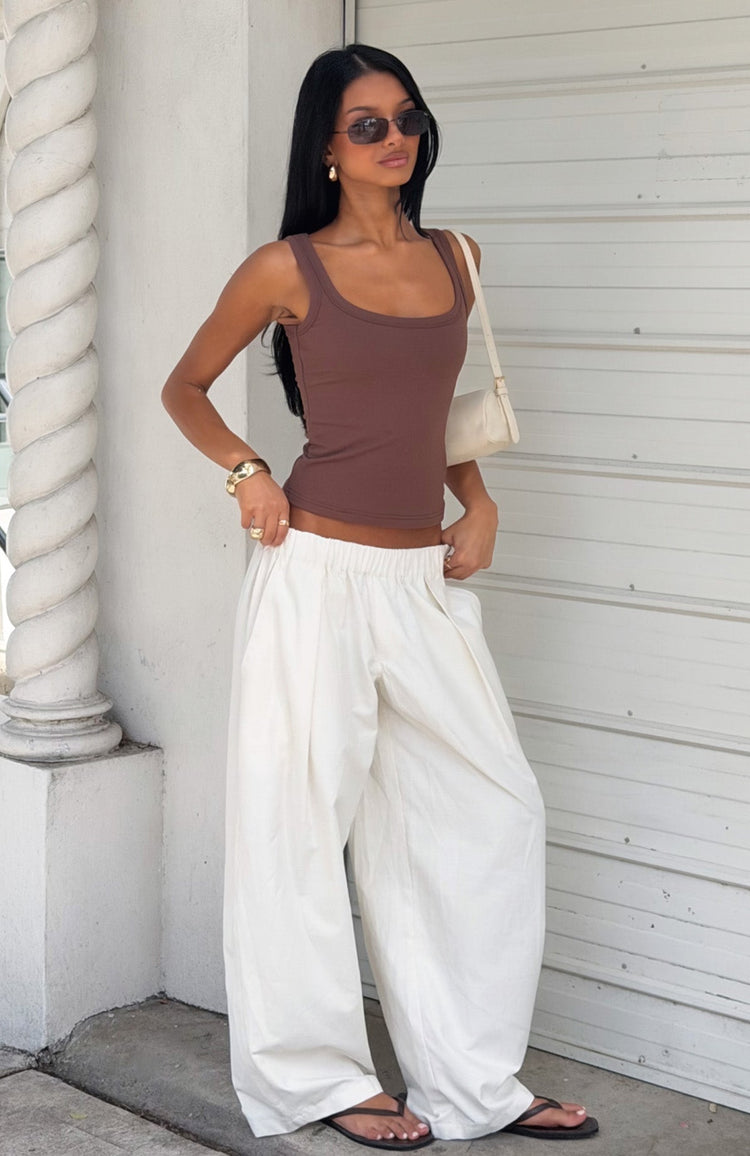 Out There Somewhere Wide Leg Pants White/Beige Pinstripe