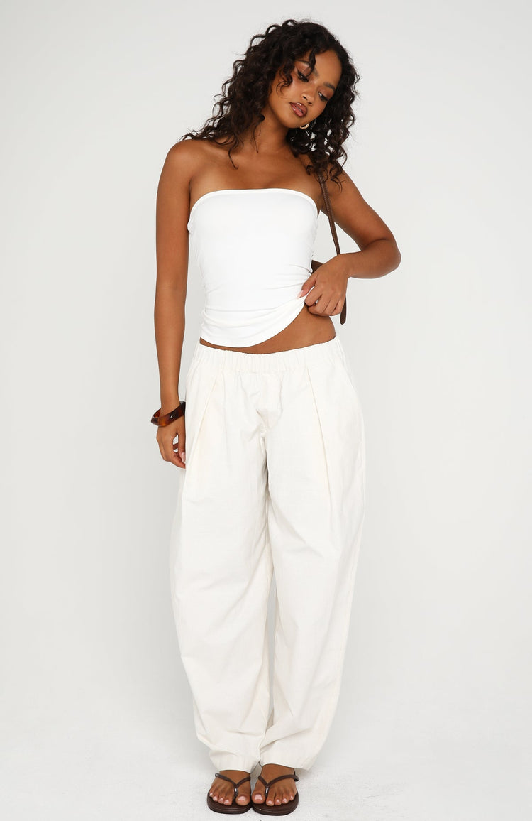 Out There Somewhere Wide Leg Pants White/Beige Pinstripe