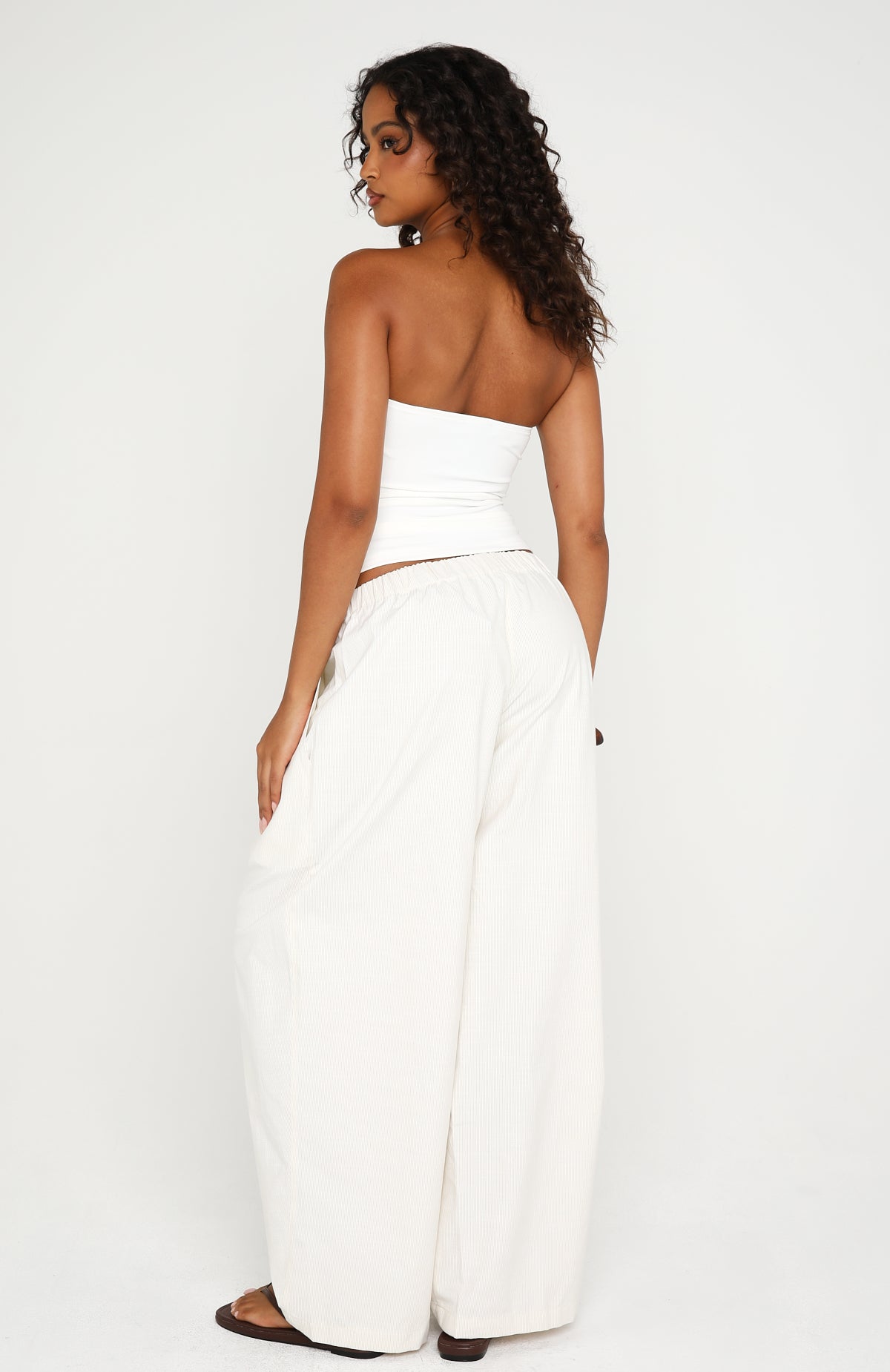 Out There Somewhere Wide Leg Pants White/Beige Pinstripe