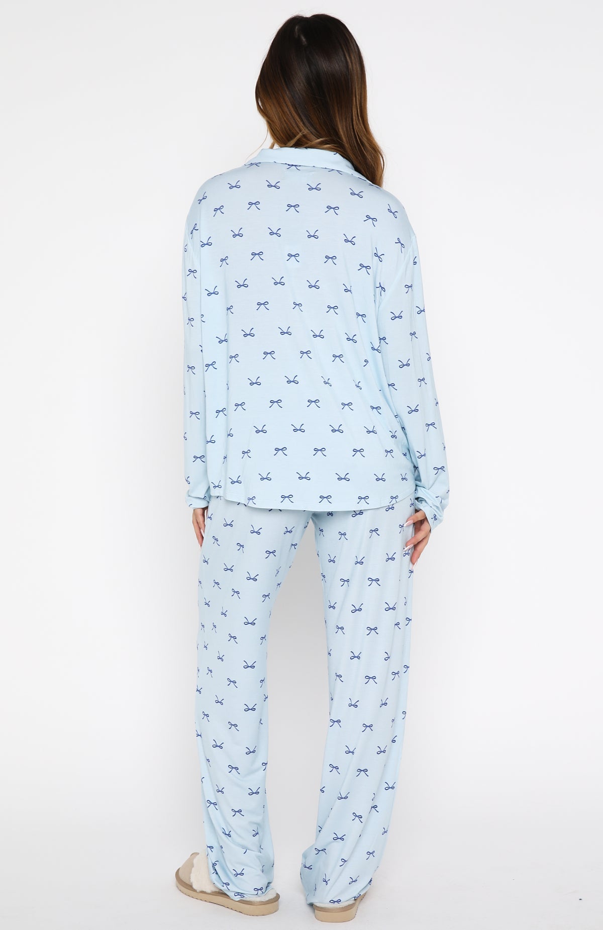 Pillow Talk Printed Long Sleeve Pyjama Set Sky Ribbons