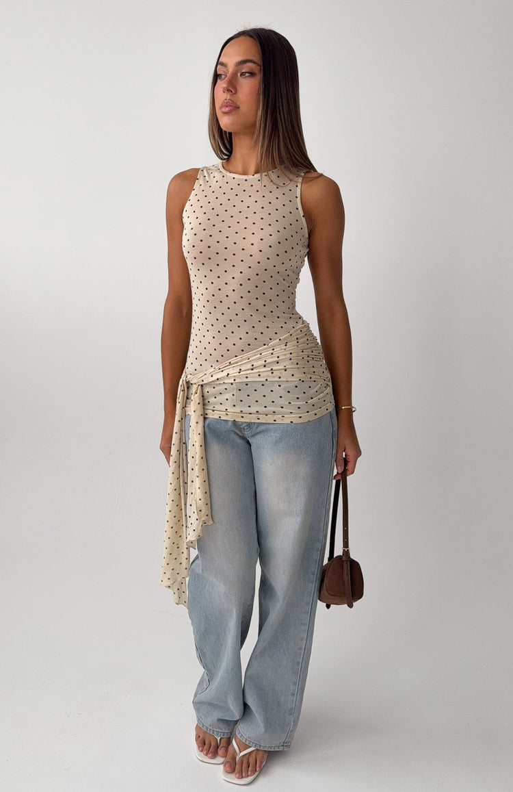 Pinch Me Tie Top Butter/Black Polka Dot