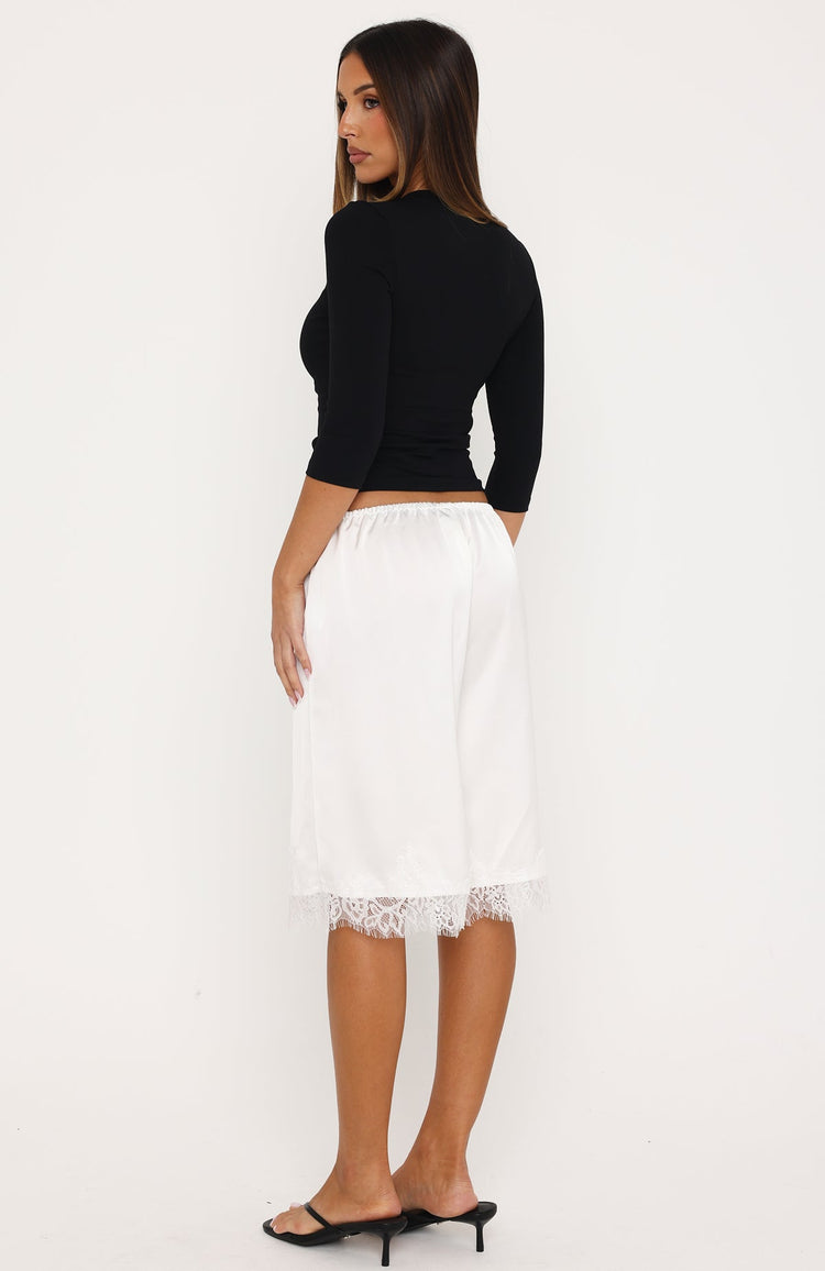 Right Direction Lace Trim Satin Shorts White