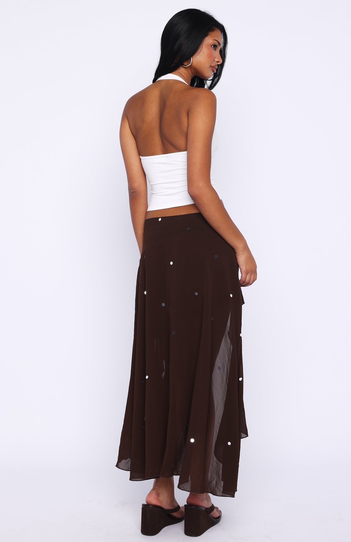 Starry Eyed Sequin Midi Skirt Chocolate