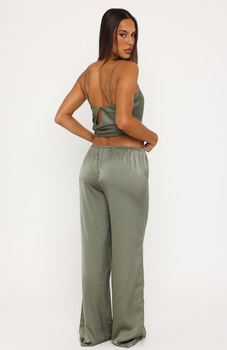 Sweet Sway Satin Pants Olive