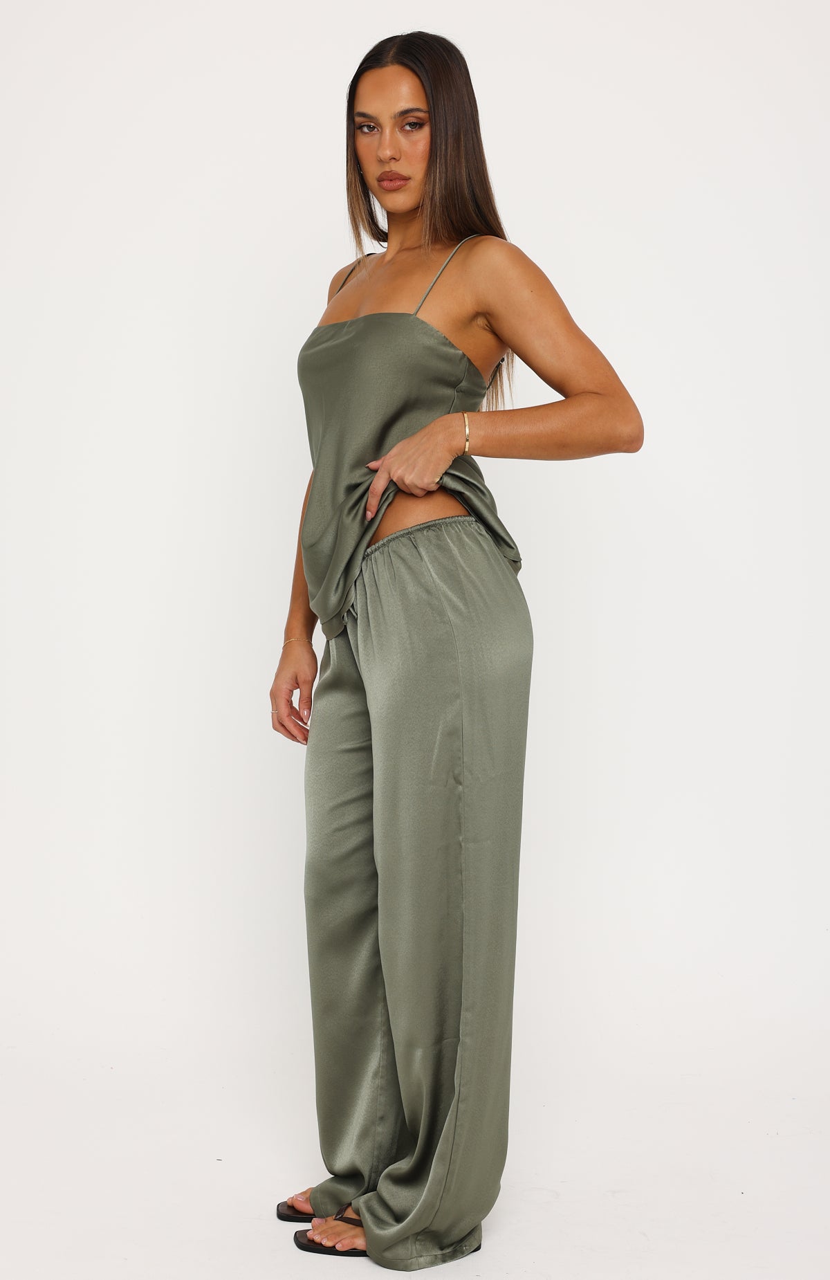 Sweet Sway Satin Pants Olive