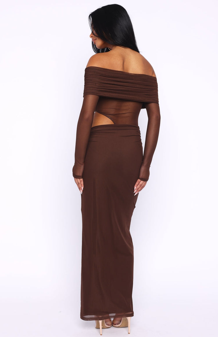 Take Another Look Long Sleeve Maxi Dress Chocolate