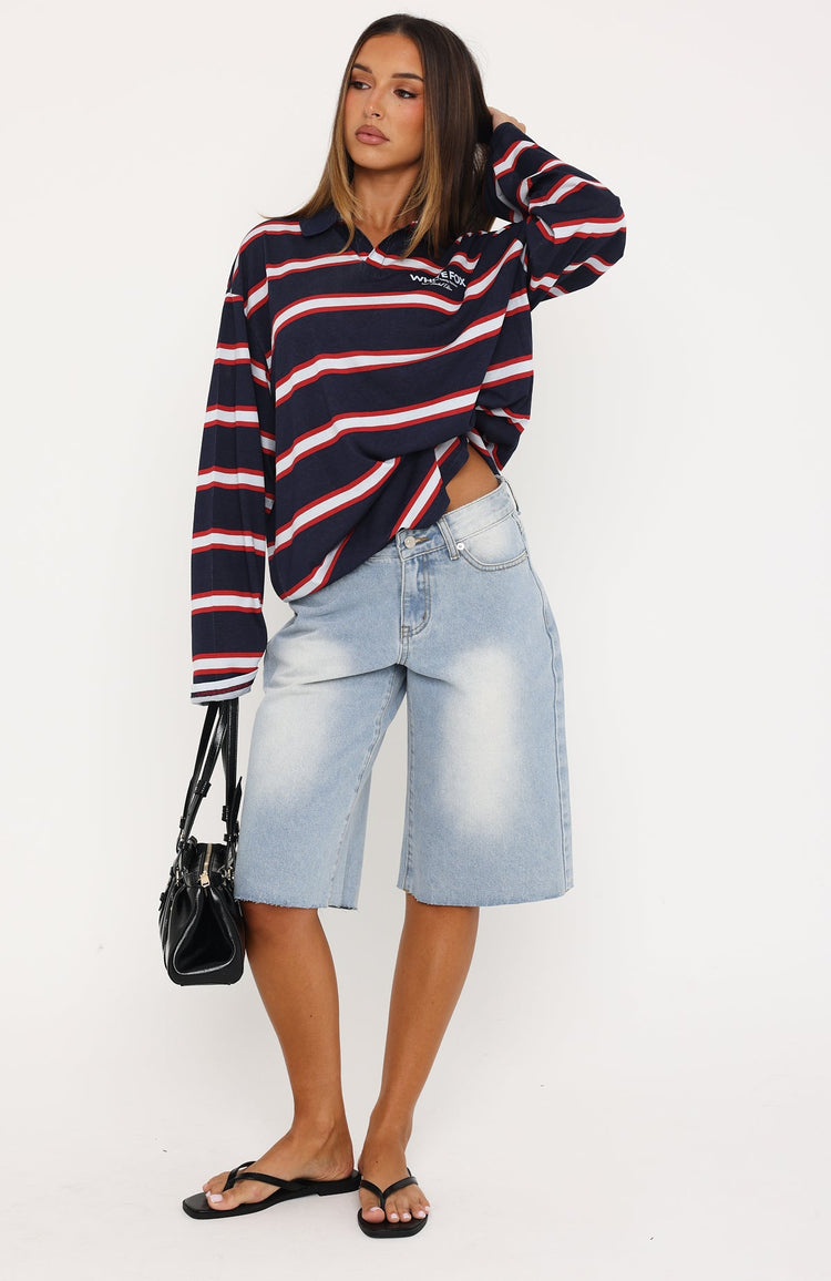 Unbothered Club Long Sleeve Oversized Jersey Navy