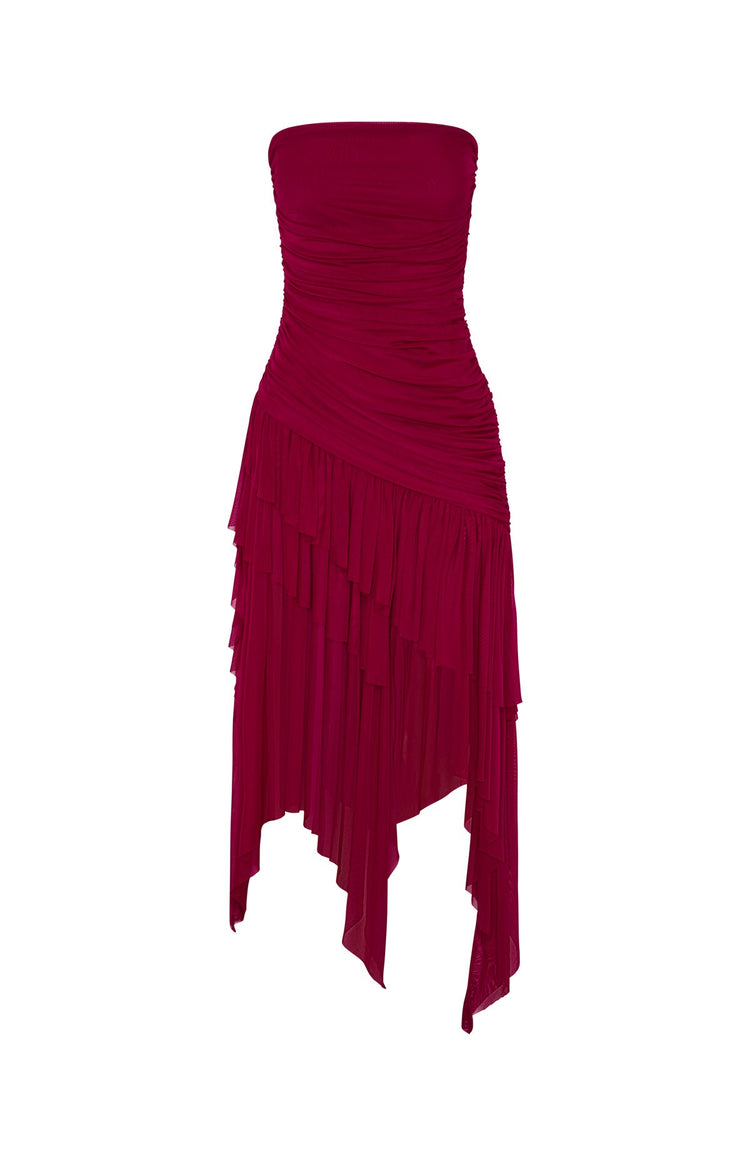 Venetian Dreams Strapless Midi Dress Dragonfruit
