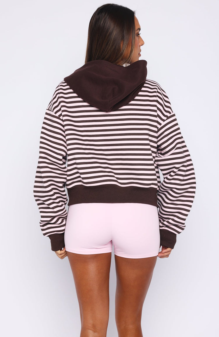 Verano Sixteen Maria Boxy Zip Front Hoodie Pink/Choc Stripe