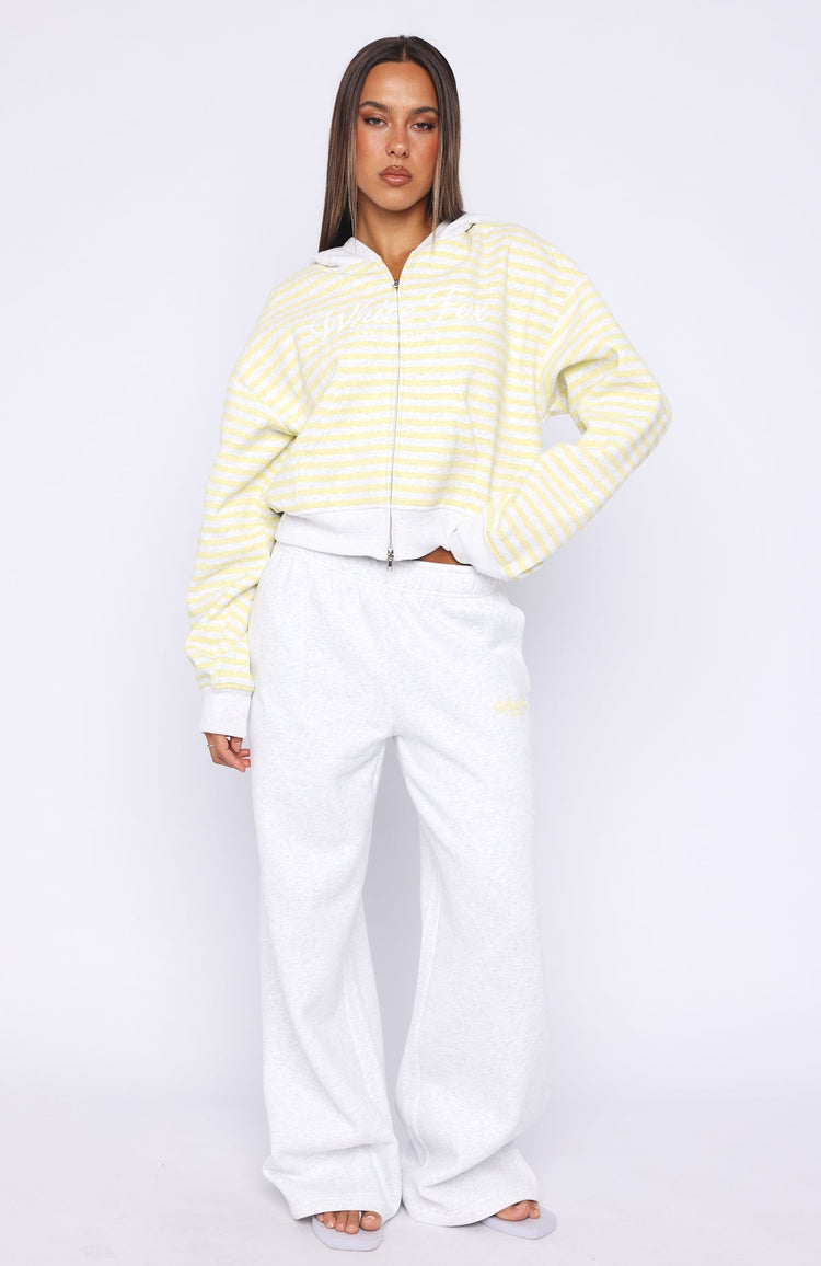 Verano Sixteen Maria Boxy Zip Front Hoodie Grey Marle/Lemon Stripe