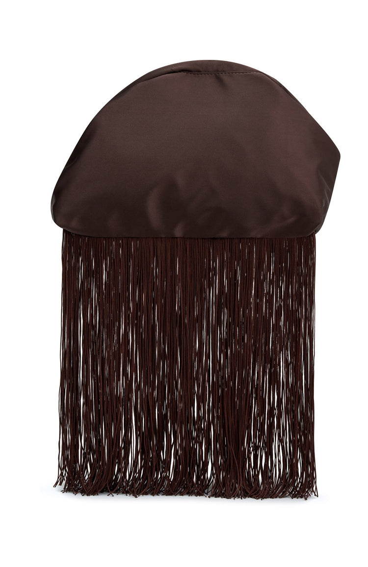 Xena Fringe Clutch Bag Dark Chocolate Satin