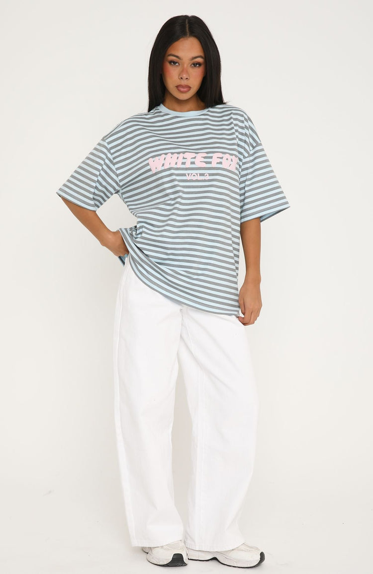 Offstage Striped Oversized Tee Blue/Charcoal Stripe