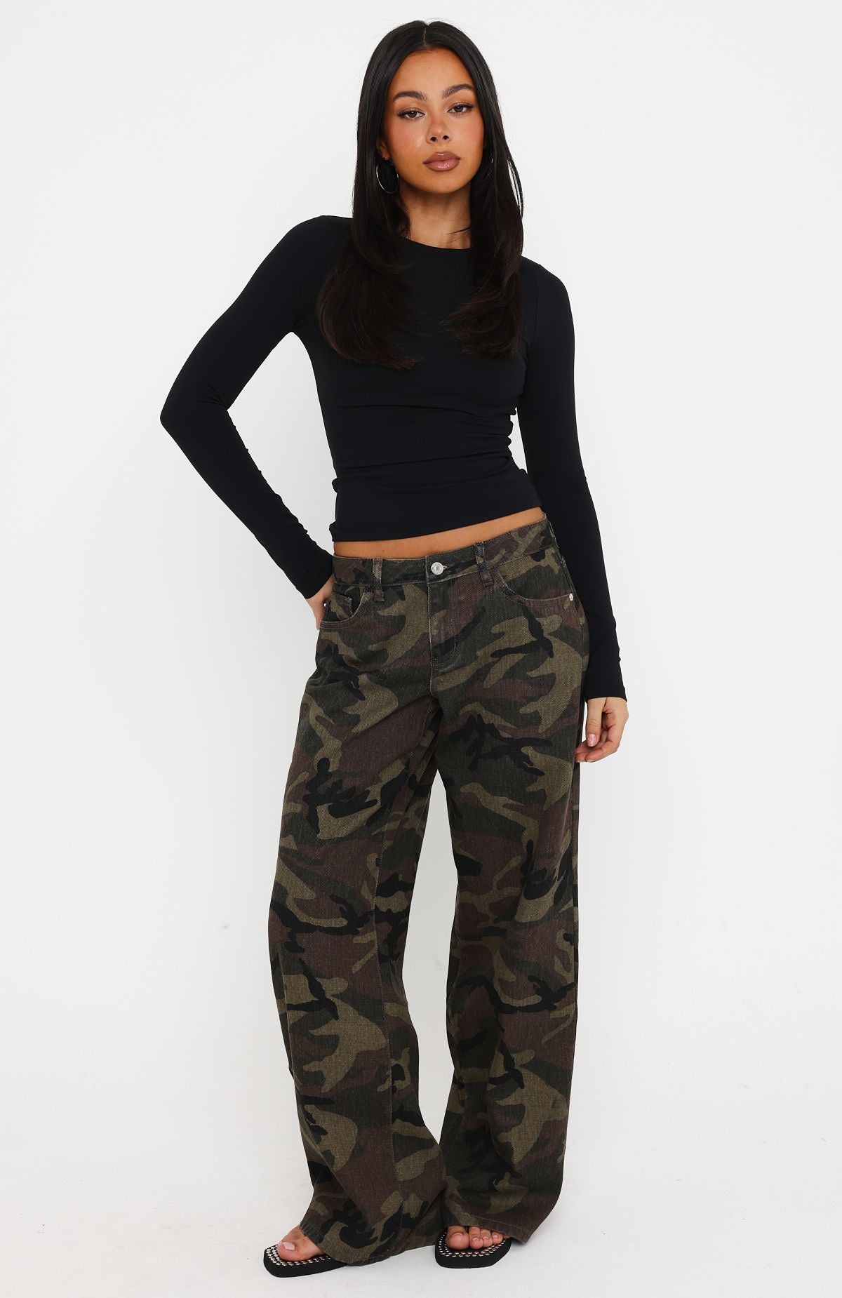 Maeve Low Rise Wide Leg Jeans Camo
