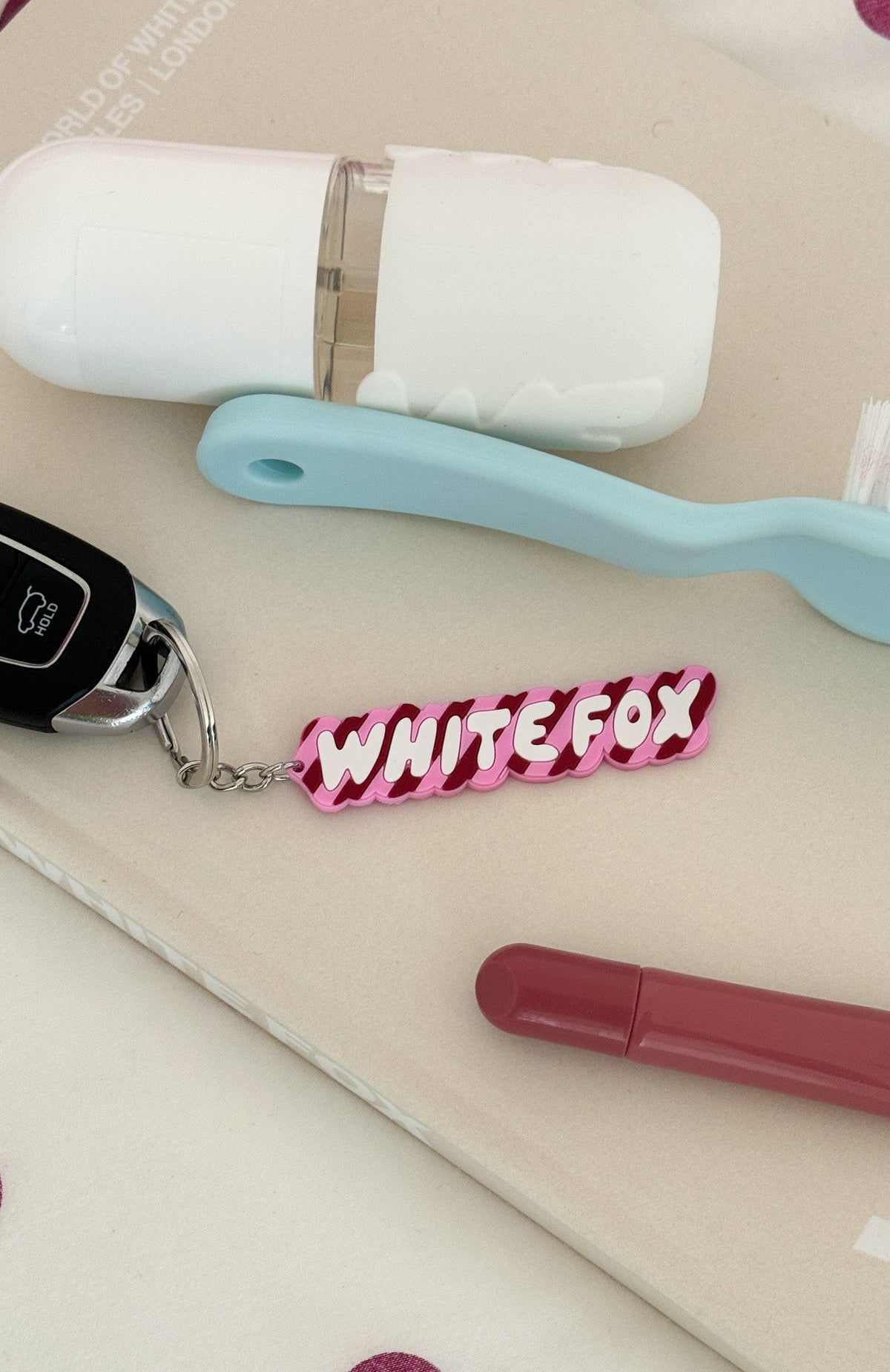 I've Got You Keychain Burgundy/Pink Stripe