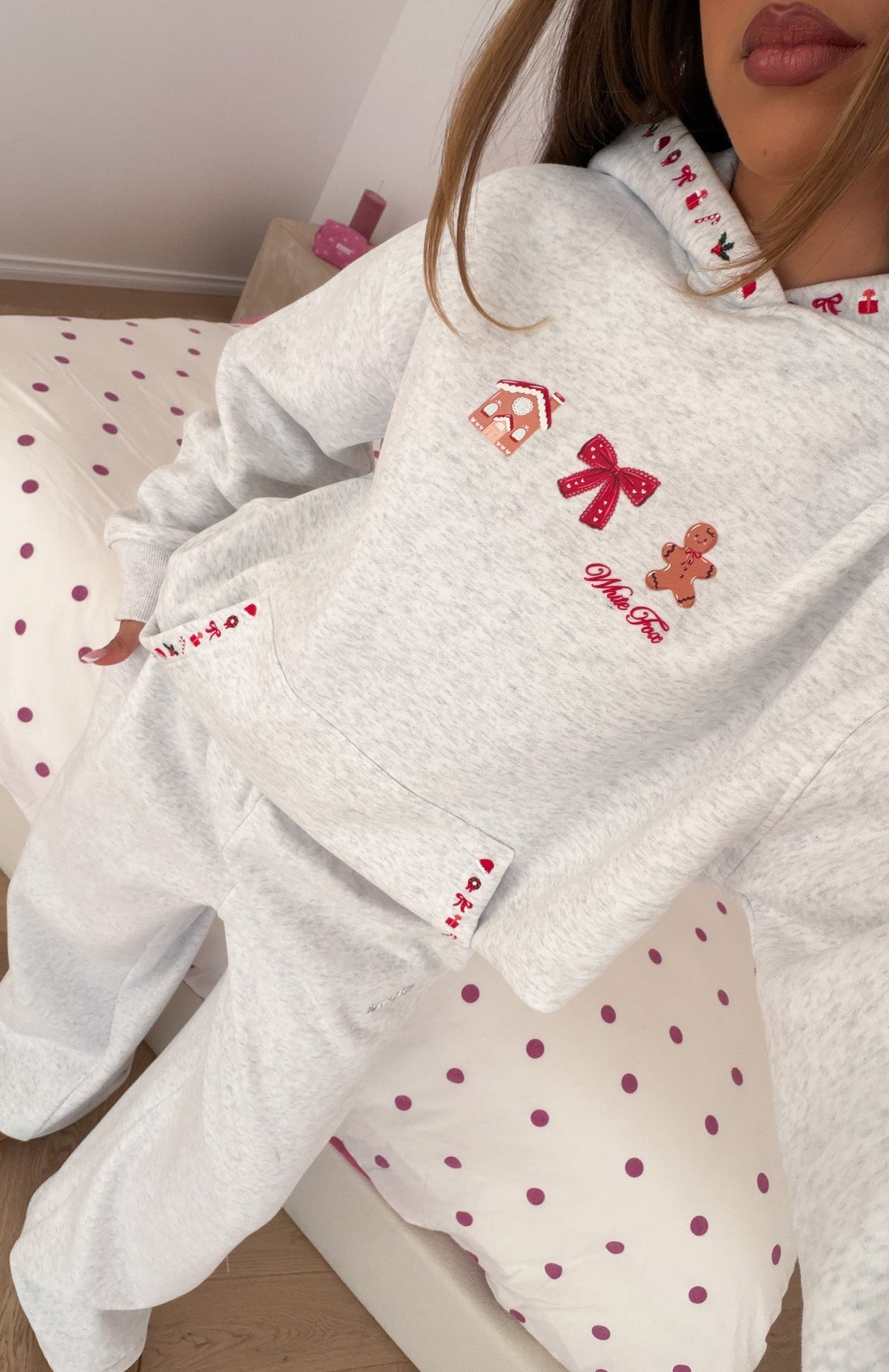 Merry & Bright Oversized Hoodie Grey Marle