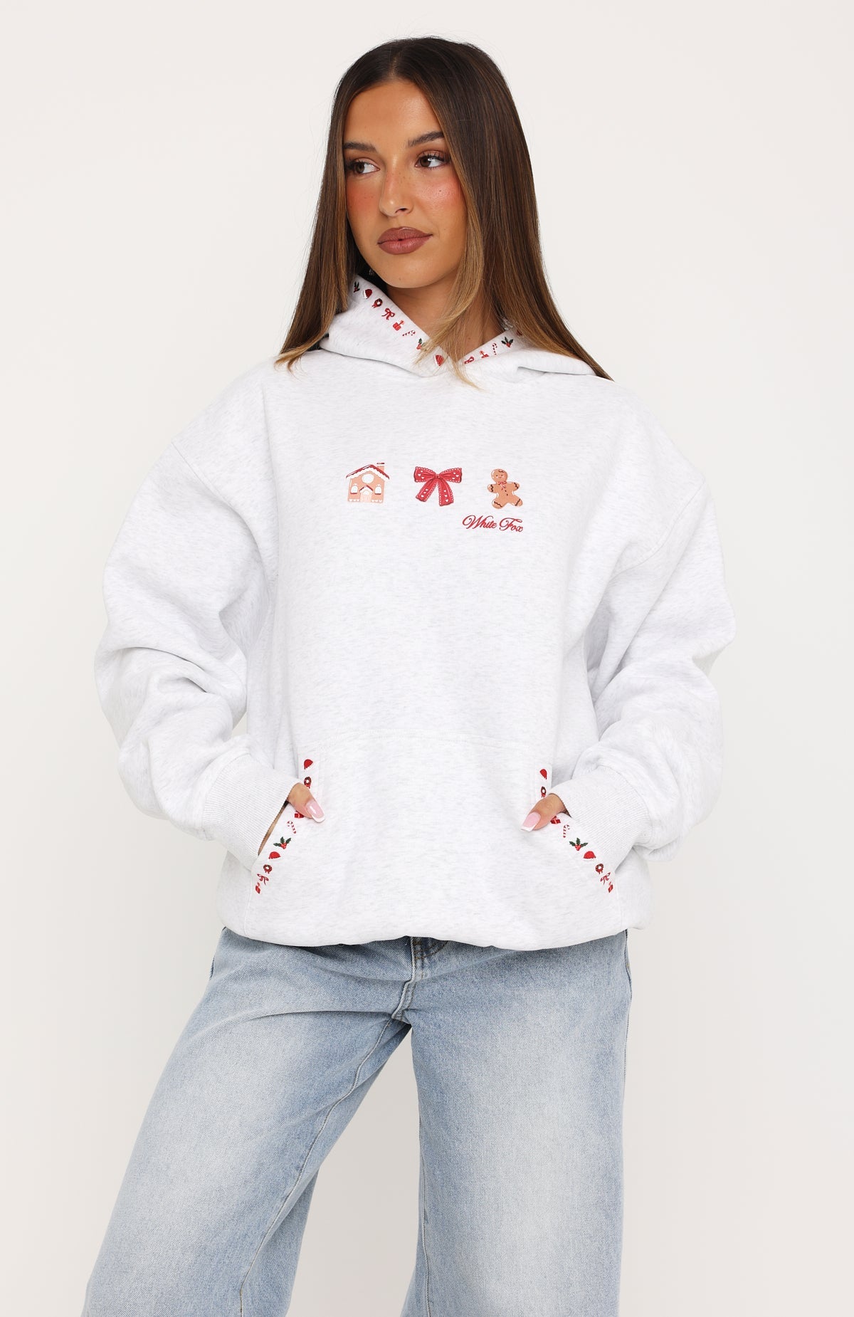 Merry & Bright Oversized Hoodie Grey Marle