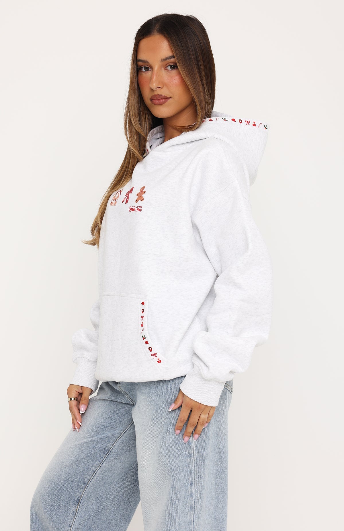 Merry & Bright Oversized Hoodie Grey Marle