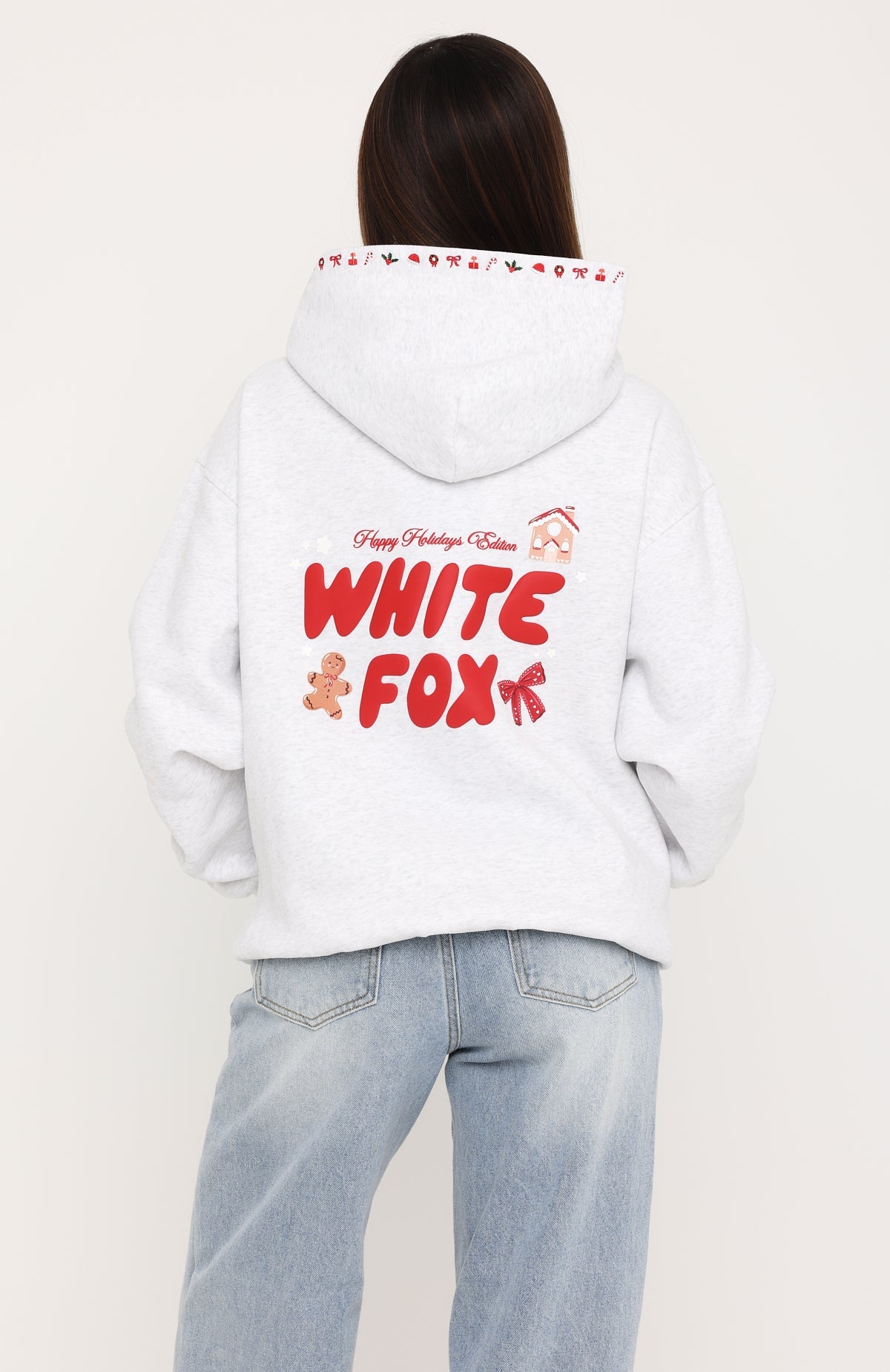 Merry & Bright Oversized Hoodie Grey Marle
