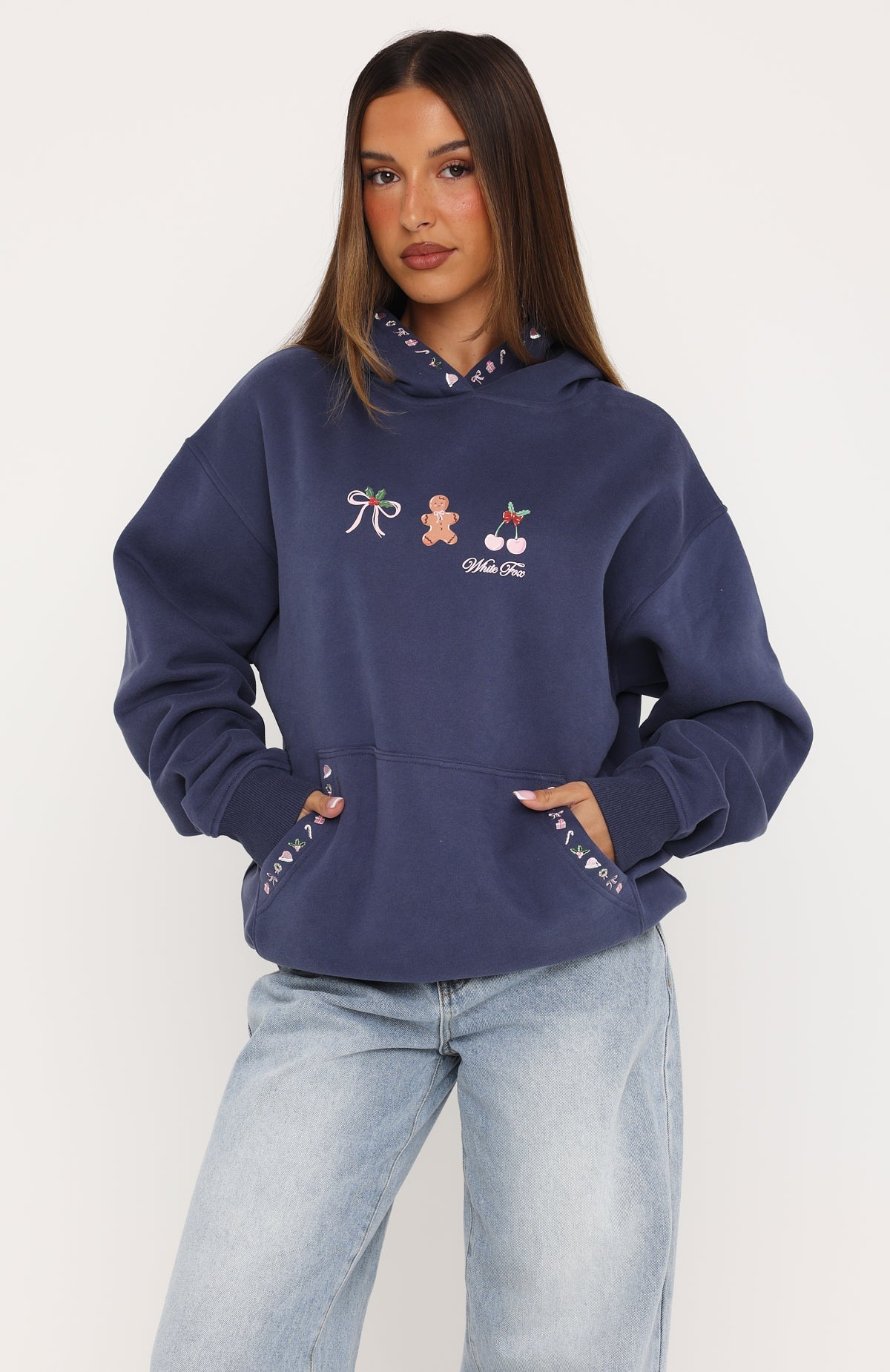 Merry & Bright Oversized Hoodie Navy