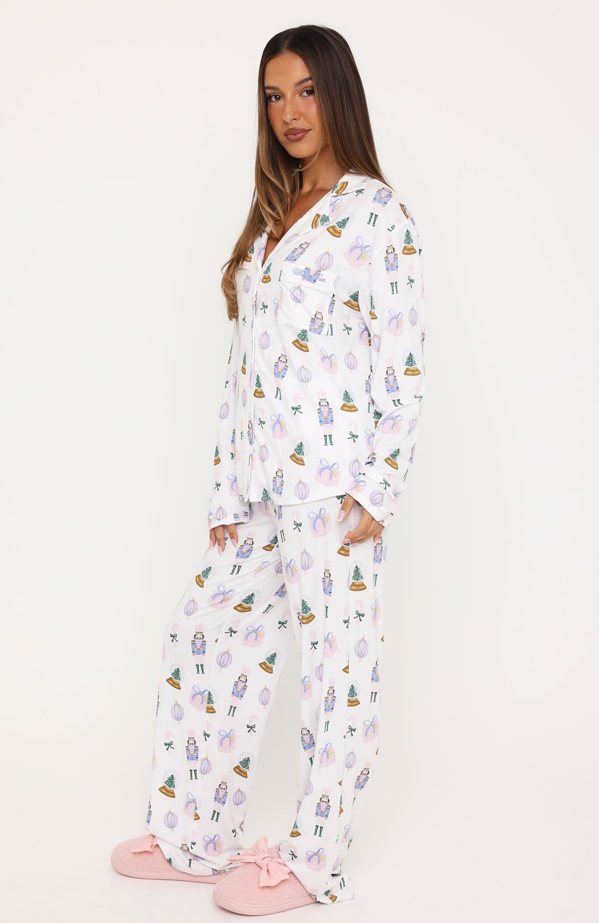 Pillow Talk Printed Long Sleeve Pyjama Set Holiday Nutcracker