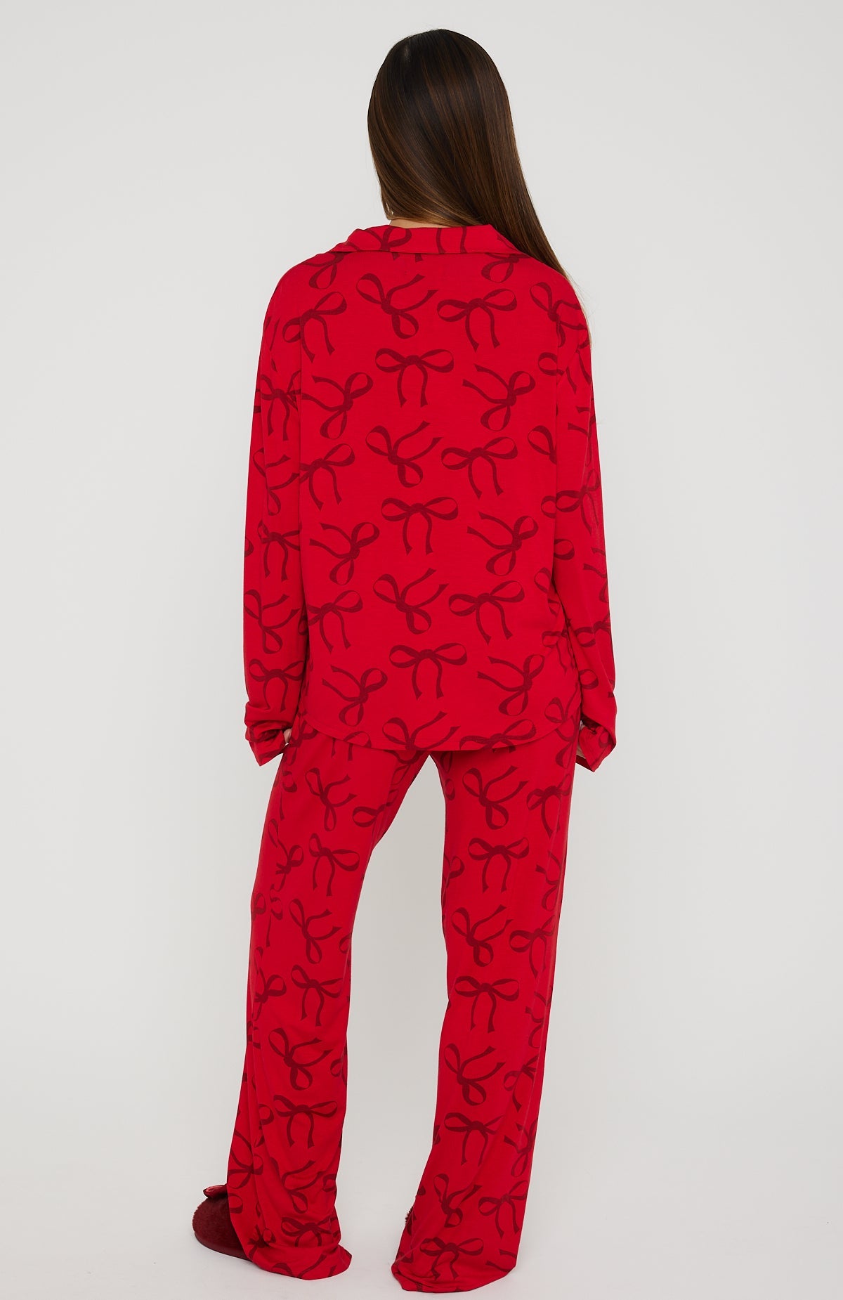 Pillow Talk Printed Long Sleeve Pyjama Set Red Bow