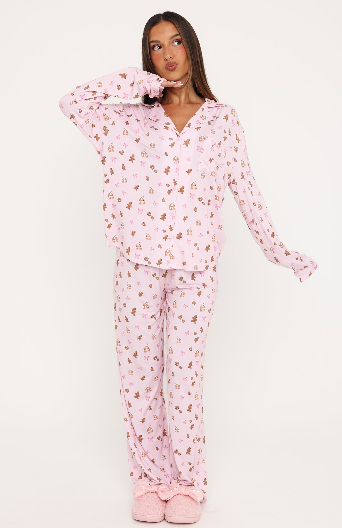 Pillow Talk Printed Long Sleeve Pyjama Set Sugar Cookie