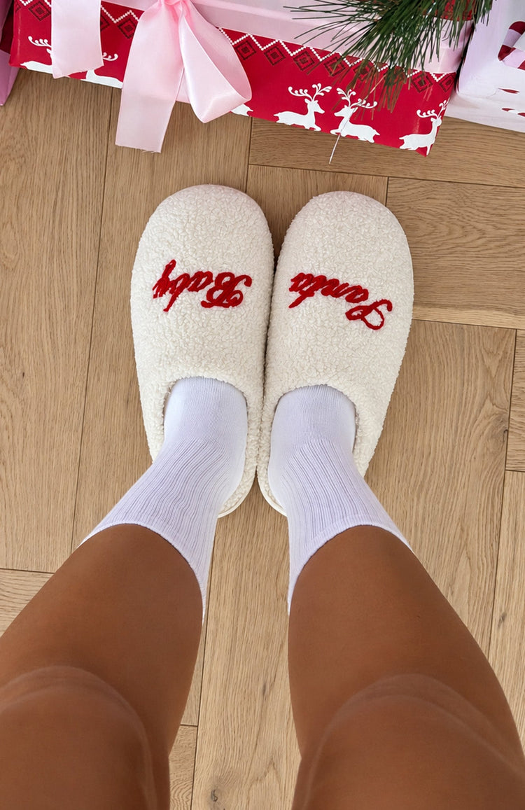 Santa Baby Slippers Off White/Red