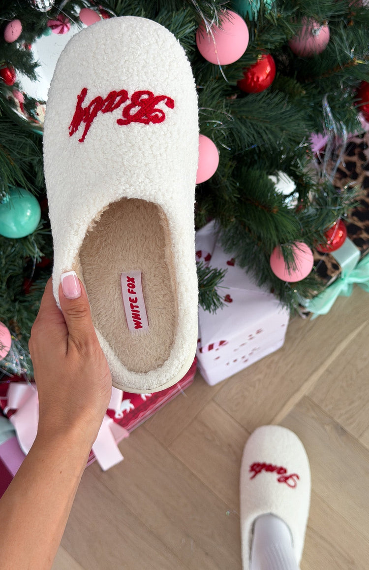 Santa Baby Slippers Off White/Red