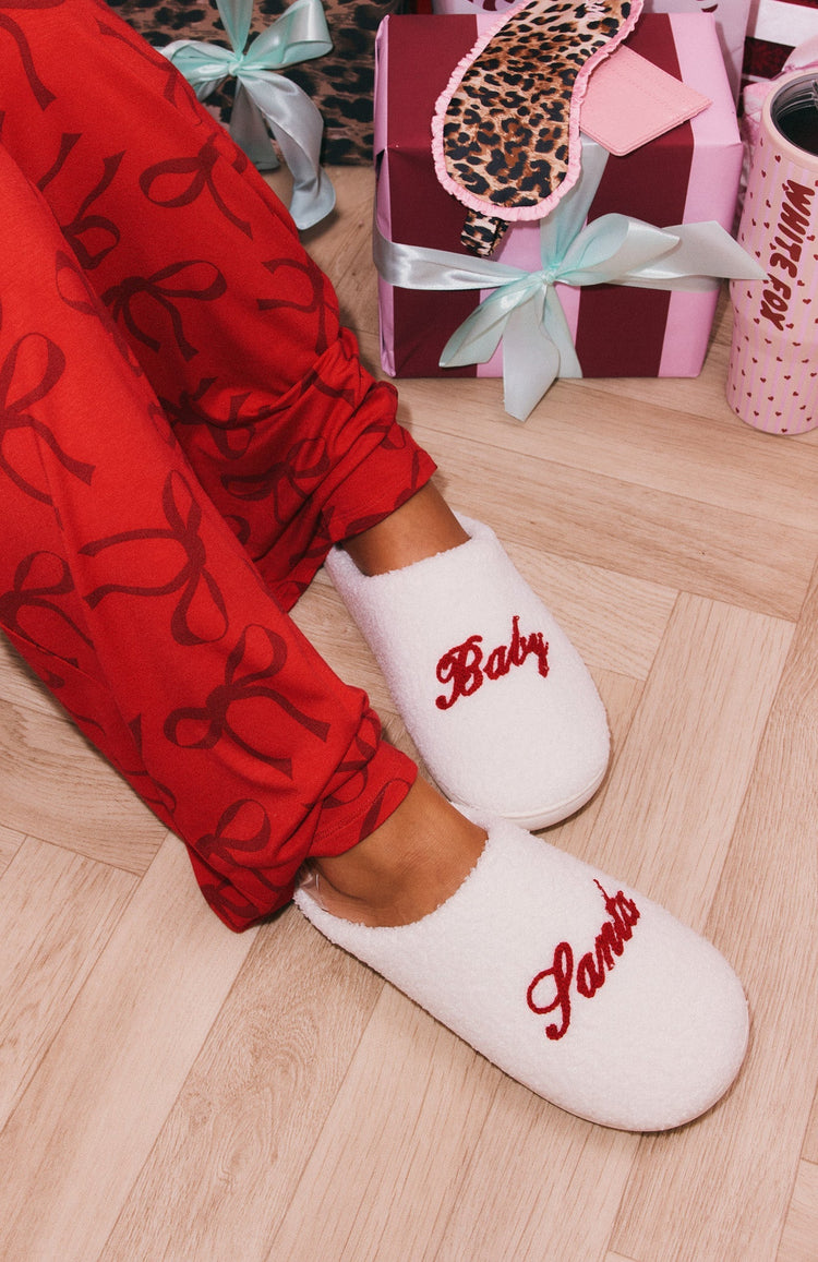 Santa Baby Slippers Off White/Red