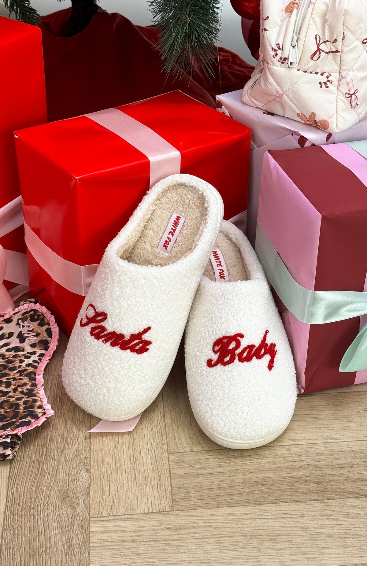 Santa Baby Slippers Off White/Red