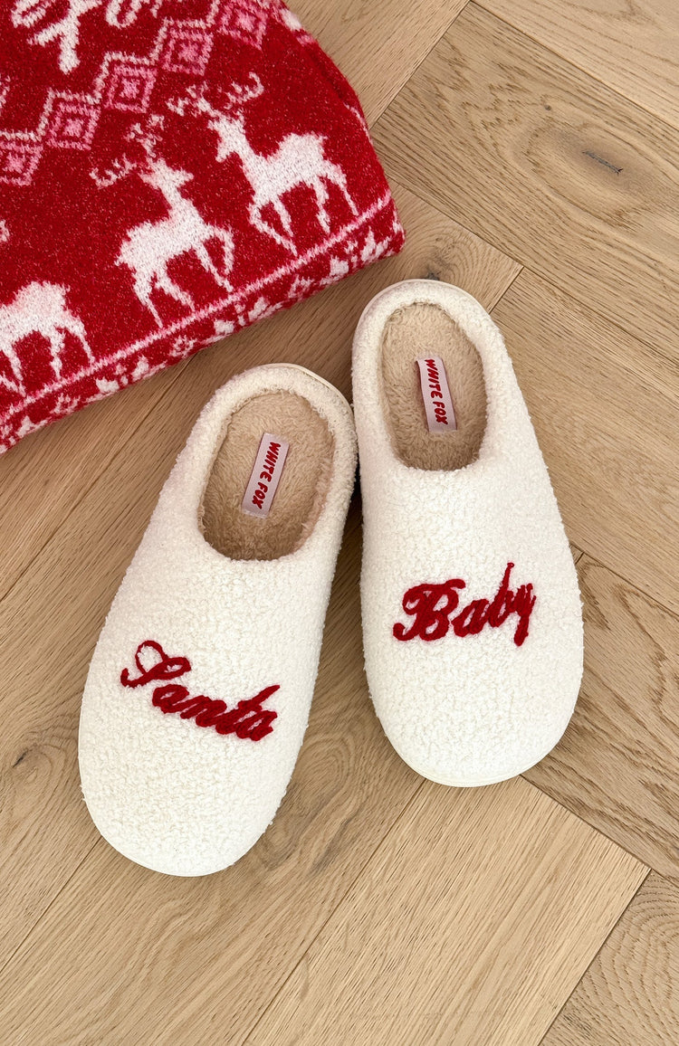 Santa Baby Slippers Off White/Red