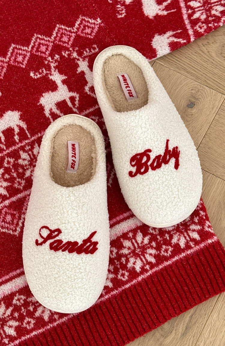 Santa Baby Slippers Off White/Red
