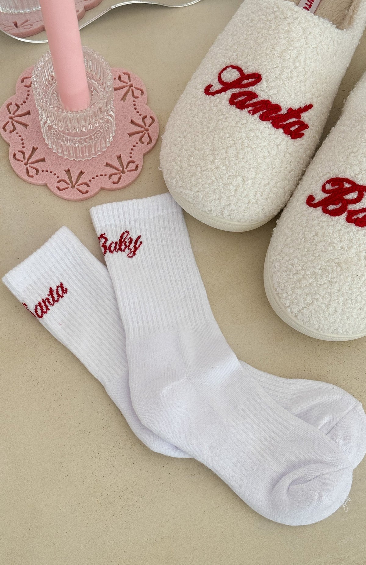 Santa Baby Socks White/Red