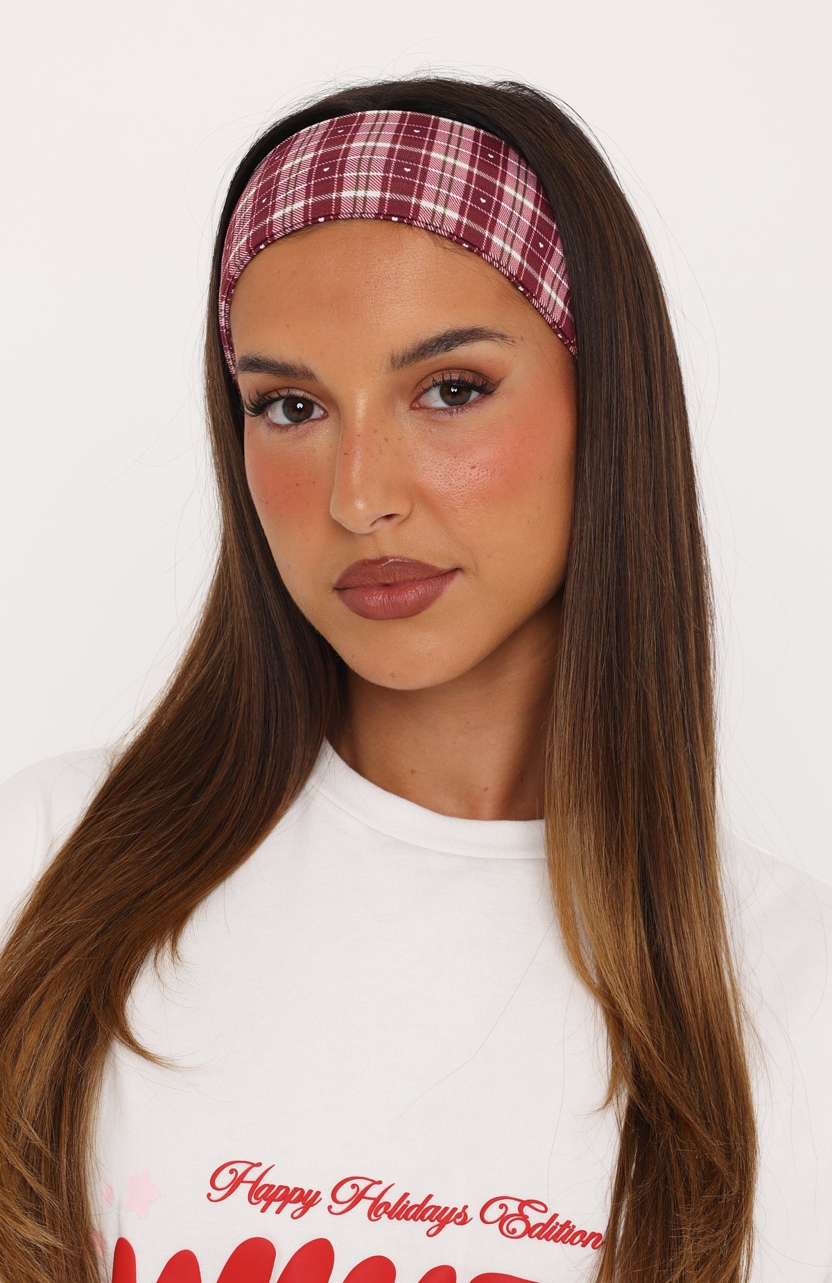 Staying Safe 2 Pack Headband Burgundy & Plaid