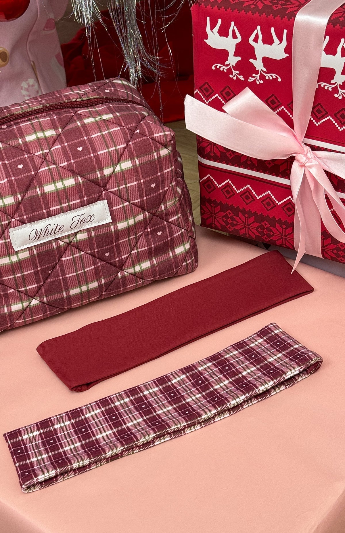 Staying Safe 2 Pack Headband Burgundy & Plaid