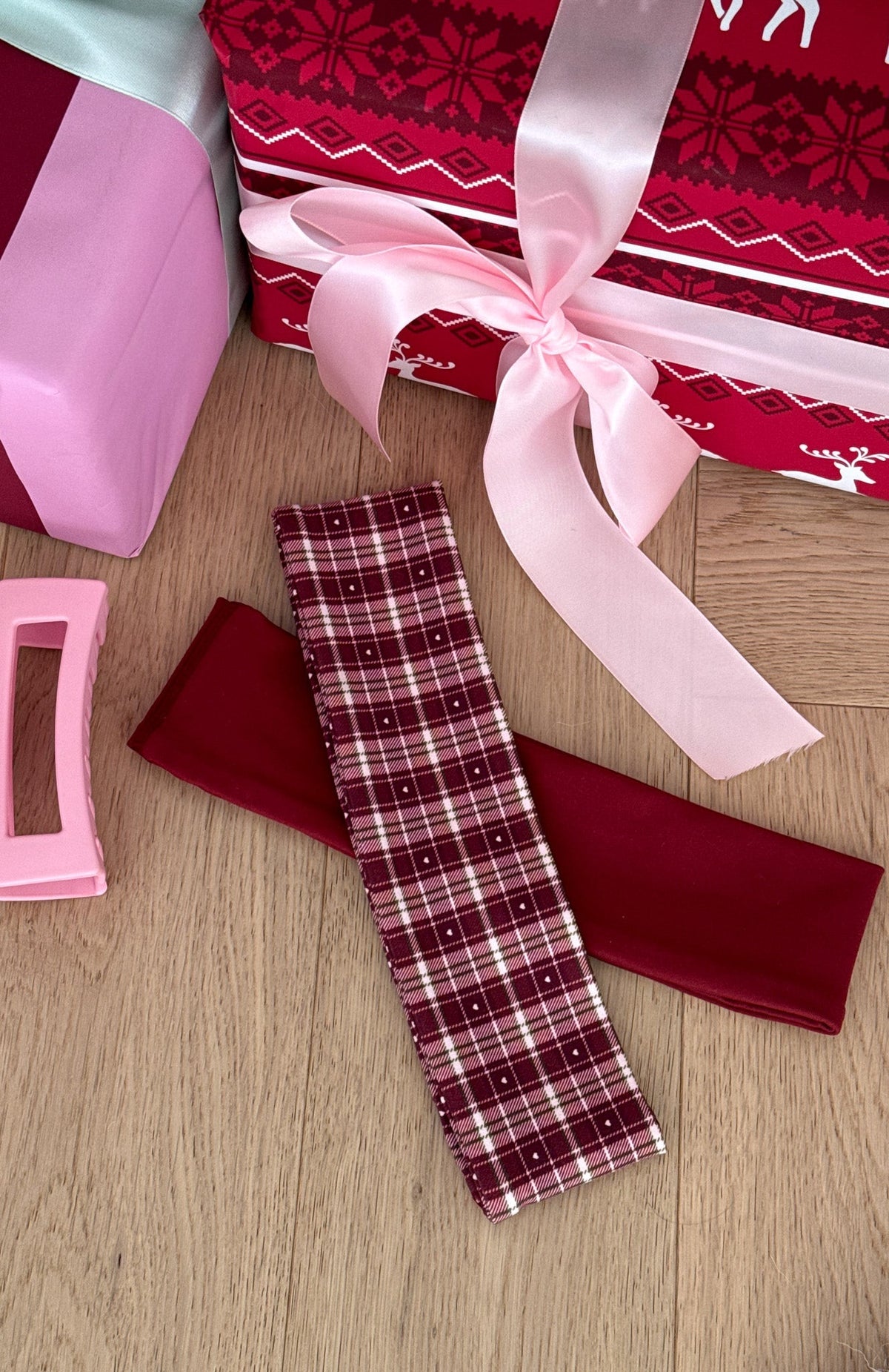 Staying Safe 2 Pack Headband Burgundy & Plaid