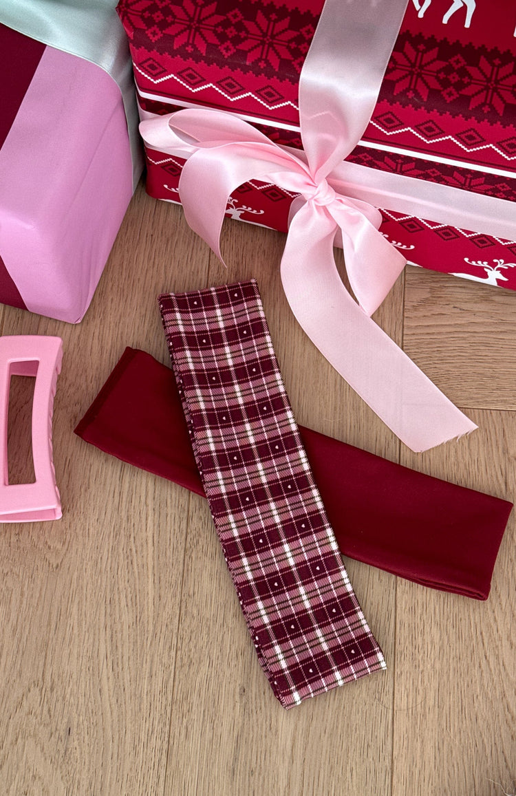 Staying Safe 2 Pack Headband Burgundy & Plaid