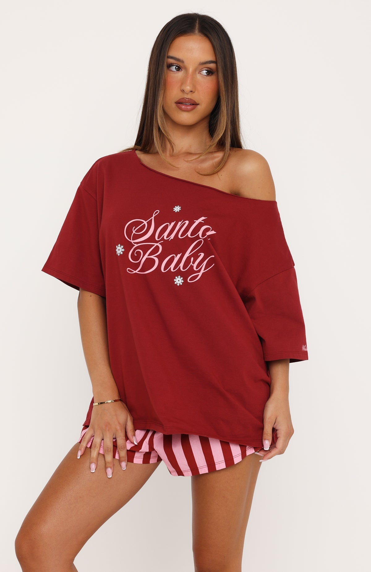 Sweetheart Pyjama Off Shoulder Tee Dark Red