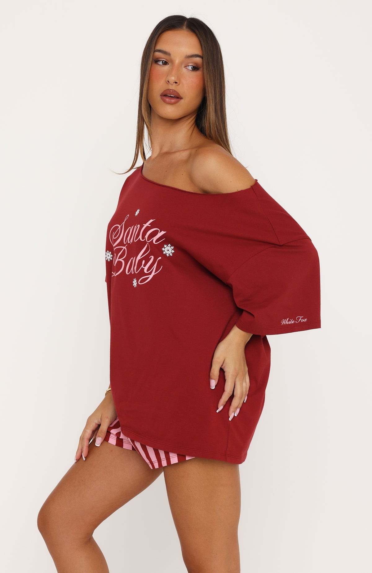 Sweetheart Pyjama Off Shoulder Tee Dark Red